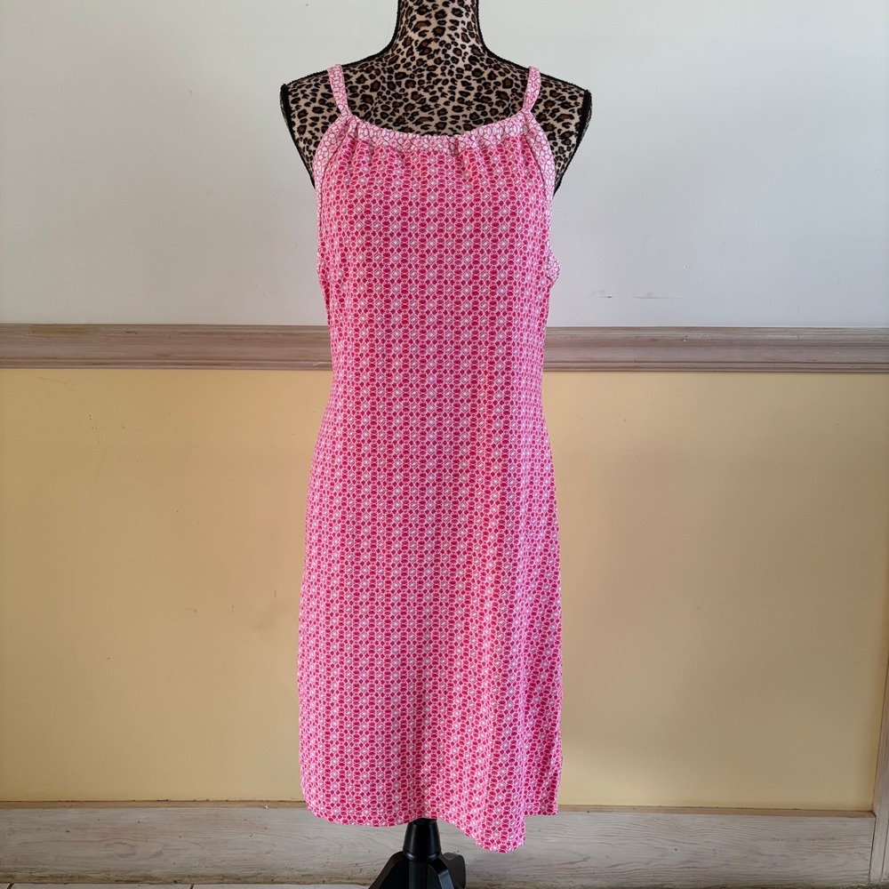 J. McLaughlin Pink White Geometric Floral Halter Sheath Dress Small Tie‎ Back